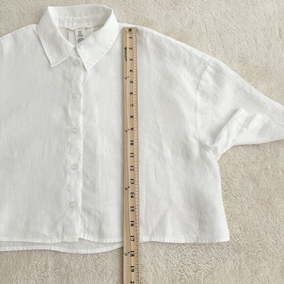 H&M Linen Blouse Women's Size XS White Loose-Fit Button Front - Picture 5 of 5